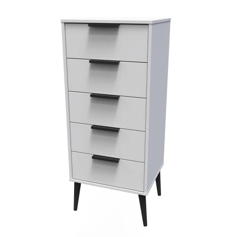 Hong Kong Grey Matt 5 Drawer Narrow Chest of Black Wooden Leg