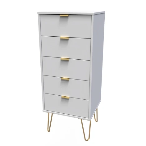Hong Kong Grey Matt 5 Drawer Narrow Chest Gold Hairpin Leg
