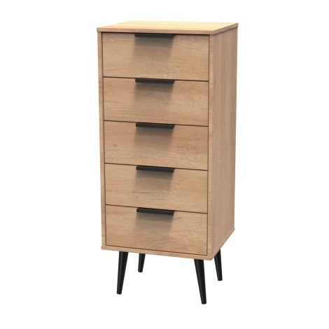 Hong Kong Nebraska Oak 5 Drawer Narrow Chest Black Wooden Leg