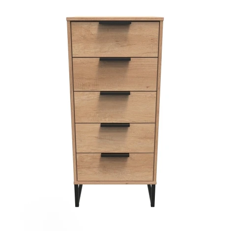 Hong Kong Nebraska Oak 5 Drawer Narrow Chest Black Sleigh Leg