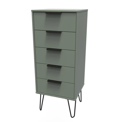 HK003-RG-C - Hong Kong Reed Green 5 Drawer Narrow Chest Black Hairpin Leg