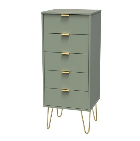 HK003-RG-F - Hong Kong Reed Green 5 Drawer Narrow Chest Gold Hairpin Leg