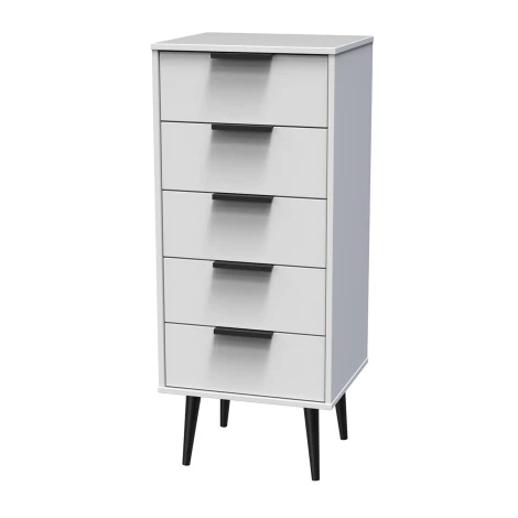 HK003-WM-B - Hong Kong White Matt 5 Drawer Narrow Chest Black Wood Leg