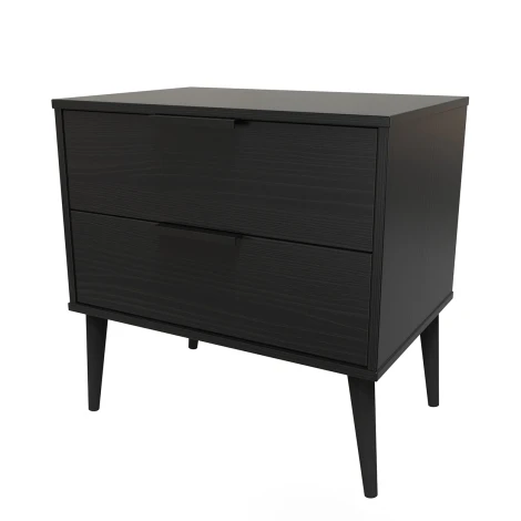 HK009-BM-B - Hong Kong Black 2 Drawer Medium Chest Black Wood Leg