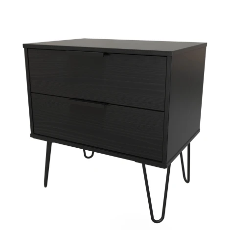 HK009-BM-C - Hong Kong Black 2 Drawer Medium Chest Black Hairpin Leg