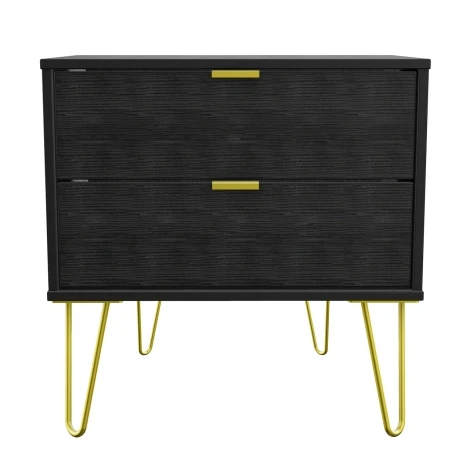 HK009-BM-F - Hong Kong Black 2 Drawer Medium Chest Gold Hairpin Leg