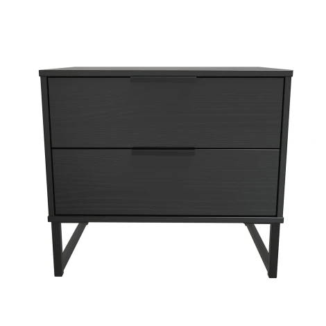 HK009-BM-G - Hong Kong Black 2 Drawer Medium Chest Black Sleigh Leg