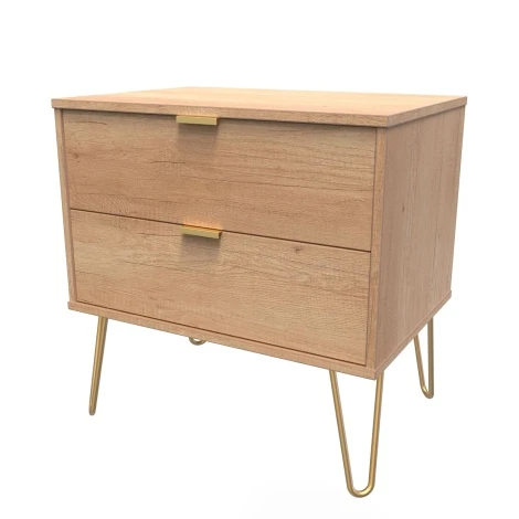 Hong Kong Nebraska Oak 2 Drawer Medium Chest Gold Hairpin Leg