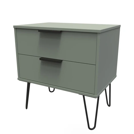 HK009-RG-C - Hong Kong Reed Green 2 Drawer Medium Chest Black Hairpin Leg