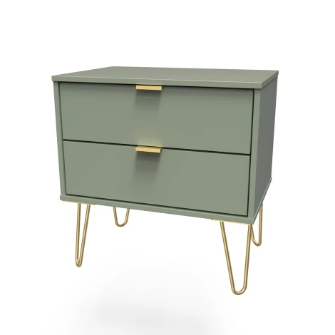 HK009-RG-F - Hong Kong Reed Green 2 Drawer Medium Chest Gold Hairpin Leg