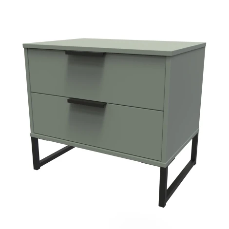 HK009-RG-G - Hong Kong Reed Green 2 Drawer Medium Chest Black Sleigh Leg