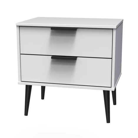 HK009-WM-B - Hong Kong White Matt 2 Drawer Medium Chest Black Wood Leg