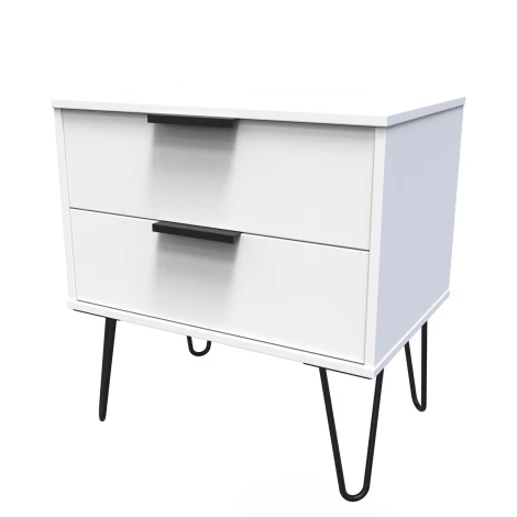 HK009-WM-C - Hong Kong White Matt 2 Drawer Medium Chest Black Hairpin Leg