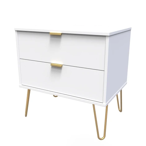 HK009-WM-F - Hong Kong White Matt 2 Drawer Medium Chest Gold Hairpin Leg