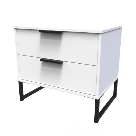 HK009-WM-G - Hong Kong White Matt 2 Drawer Medium Chest Black Sleigh Leg