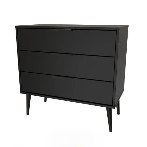 HK010-BM-B - Hong Kong Black 3 Drawer Chest Black Wood Leg
