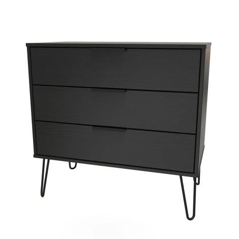 HK010-BM-C - Hong Kong Black 3 Drawer Chest Black Hairpin Leg
