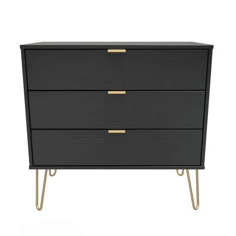 HK010-BM-F - Hong Kong Black 3 Drawer Chest Gold Hairpin Leg