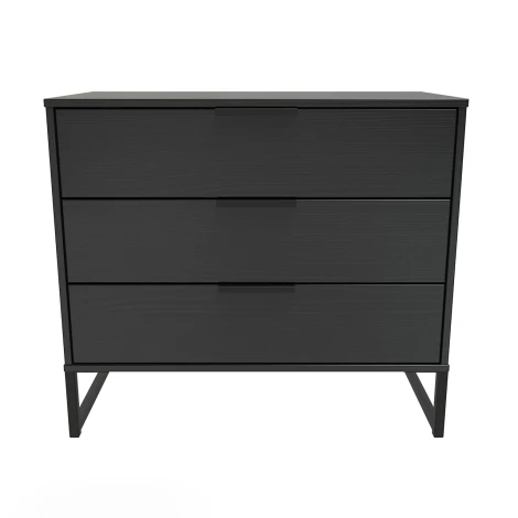 HK010-BM-G - Hong Kong Black 3 Drawer Chest Black Sleigh Leg