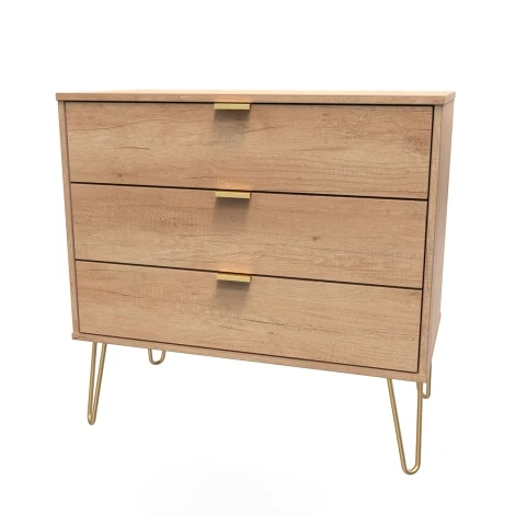 Hong Kong Nebraska Oak 3 Drawer Chest Gold Hairpin Leg