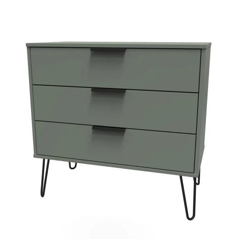 HK010-RG-C - Hong Kong Reed Green 3 Drawer Chest Black Hairpin Leg