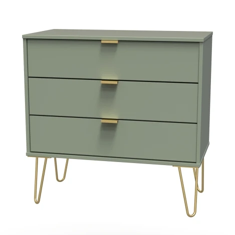 HK010-RG-F - Hong Kong Reed Green 3 Drawer Chest Gold Hairpin Leg