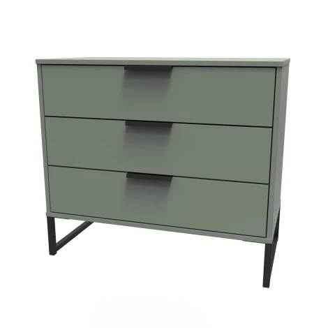 HK010-RG-G - Hong Kong Reed Green 3 Drawer Chest Black Sleigh Leg