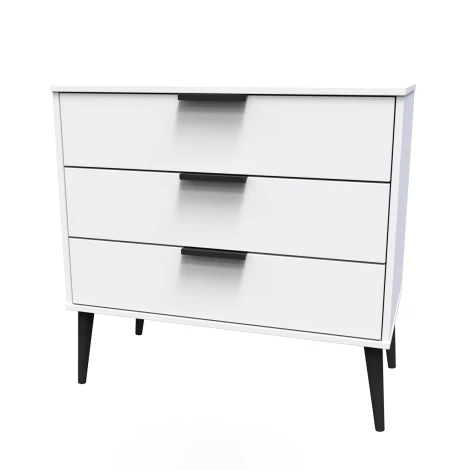 HK010-WM-B - Hong Kong White Matt 3 Drawer Chest Black Wood Leg