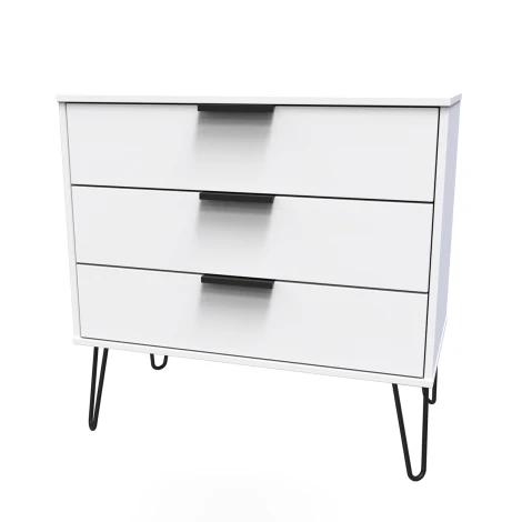 HK010-WM-C - Hong Kong White Matt 3 Drawer Chest Black Hairpin Leg