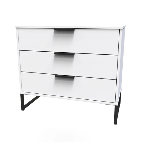 HK010-WM-G - Hong Kong White Matt 3 Drawer Chest Black Sleigh Leg