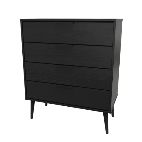 HK011-BM-B - Hong Kong Black 4 Drawer Chest Black Wood Leg
