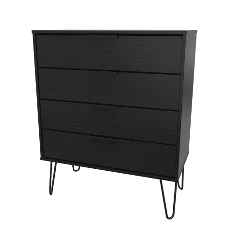 HK011-BM-C - Hong Kong Black 4 Drawer Chest Black Hairpin Leg