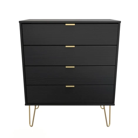 HK011-BM-F - Hong Kong Black 4 Drawer Chest Gold Hairpin Leg
