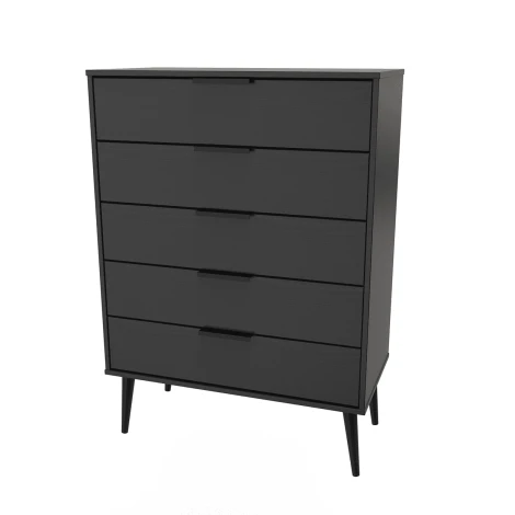 HK012-BM-B - Hong Kong Black 5 Drawer Chest Black Wood Leg