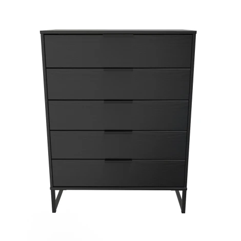 HK012-BM-G - Hong Kong Black 5 Drawer Chest Black Sleigh Leg