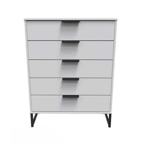 Hong Kong Grey Matt 5 Drawer Chest Black Sleigh Legs