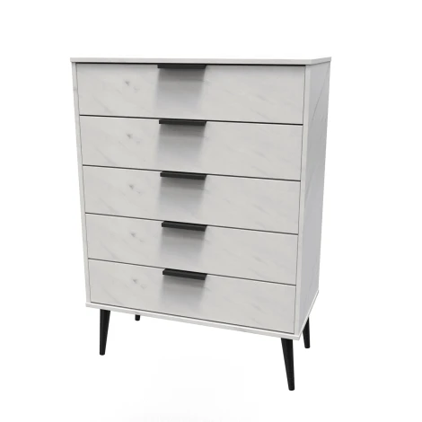 Hong Kong Marble 5 Drawer Chest Black Wooden Leg