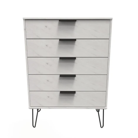 Hong Kong Marble 5 Drawer Chest Black Hairpin Legs