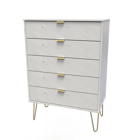 Hong Kong Marble 5 Drawer Chest Gold Hairpin Leg