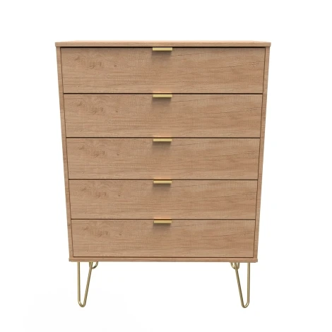 Hong Kong Nebraska Oak 5 Drawer Chest Gold Hairpin Leg