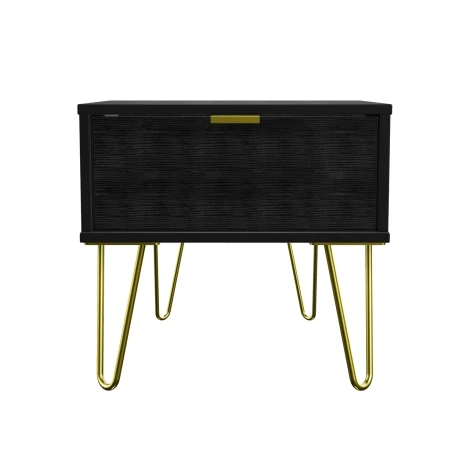 HK016-BM-F - Hong Kong Black 1 Drawer Bedside Table Gold Hairpin Leg