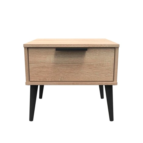 HK016-BO-B - Hong Kong Bardolino Oak 1 Drawer Bedside Table Black Wood Leg