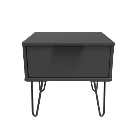 Hong Kong Graphite 1 Drawer Bedside Table Black Hairpin Legs