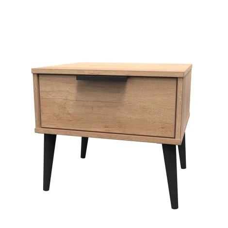 Hong Kong Nebraska Oak 1 Drawer Bedside Table Black Wooden Leg