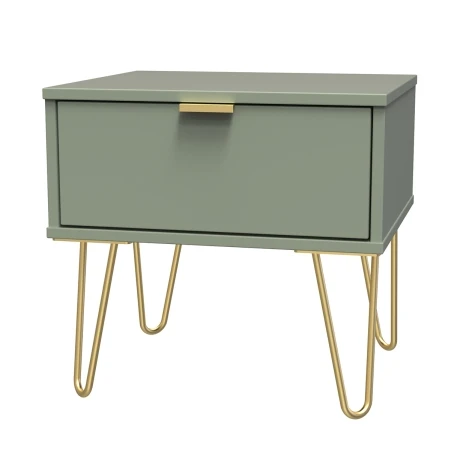 HK016-RG-F - Hong Kong Reed Green 1 Drawer Bedside Table Gold Hairpin Leg
