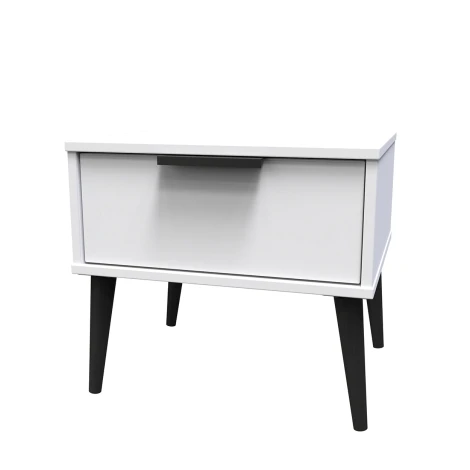 HK016-WM-B - Hong Kong White Matt 1 Drawer Bedside Table Black Wooden Leg