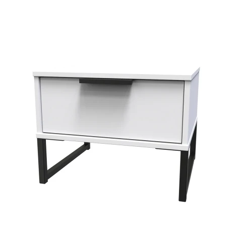 HK016-WM-G - Hong Kong White Matt 1 Drawer Bedside Table Black Sleigh Leg