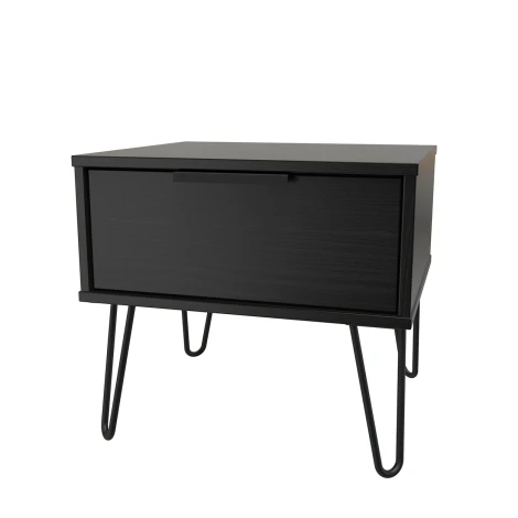 HK022-BM-C - Hong Kong Black Medium 1 Drawer Chest Black Hairpin Leg