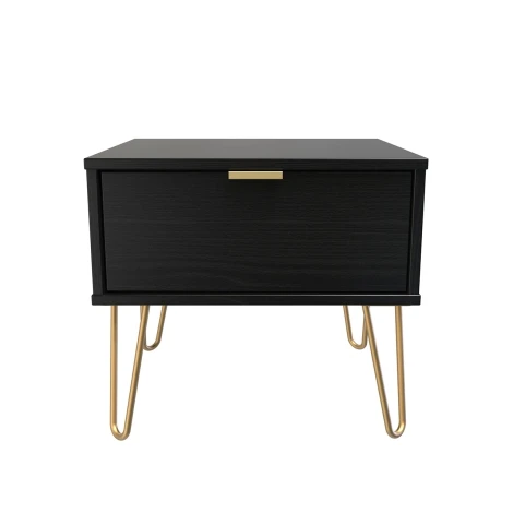 HK022-BM-F - Hong Kong Black Medium 1 Drawer Chest Gold Hairpin Leg