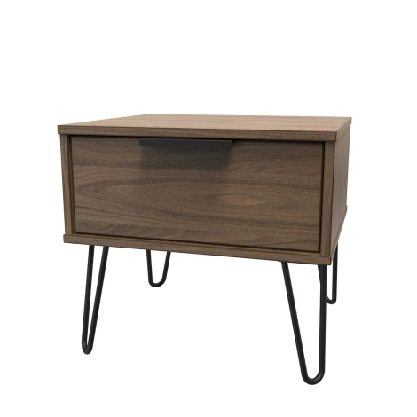 Hong Kong Carini Walnut 1 Drawer Medium Chest Black Hairpin Leg